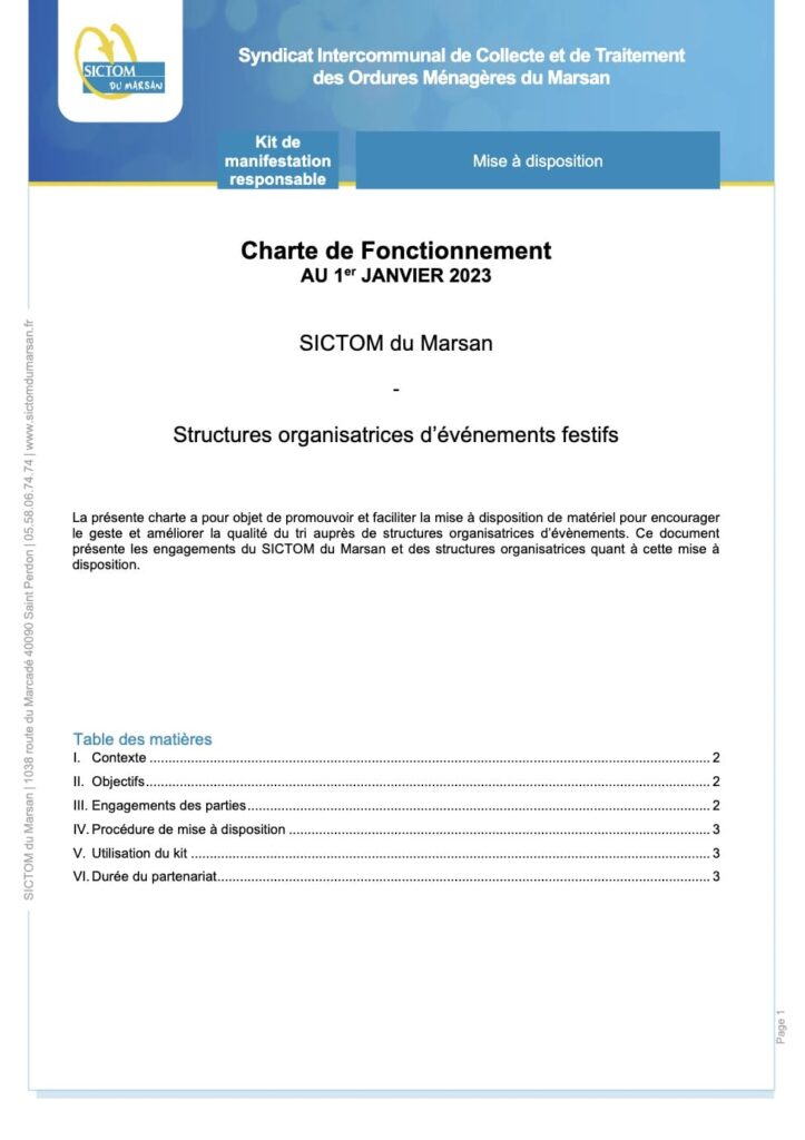 Charte de fonctionnement kit de manifestation responsable